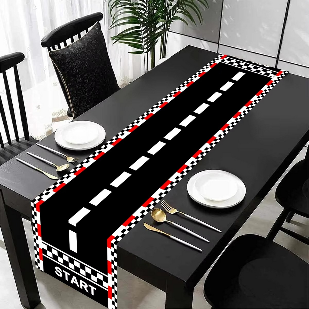 Racing Car Birthday Party Table Runner – Polyester Table Cover for Kids Birthday Party, Kitchen & Home Decoration