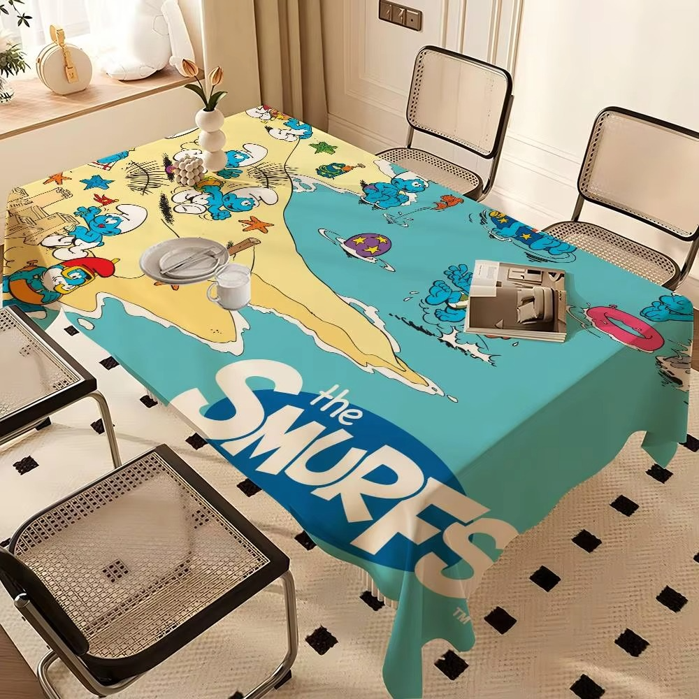 Cartoon Cute Smurfs Tablecloth – Stain Resistant & Washable Polyester Table Cover for Dining Table, Parties, Weddings & Home Decor