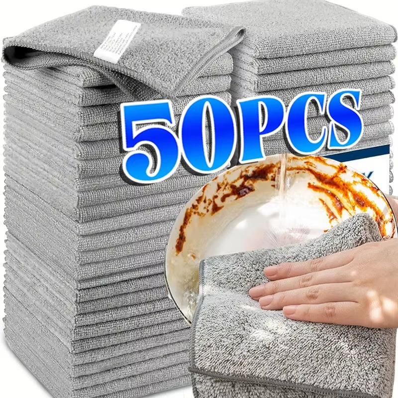 Bamboo Charcoal Microfiber Dishcloths (1–100 PCS) – Thickened Super Absorbent Anti-Grease Kitchen Cleaning Cloths, Reusable Wiping Rags for Home Use
