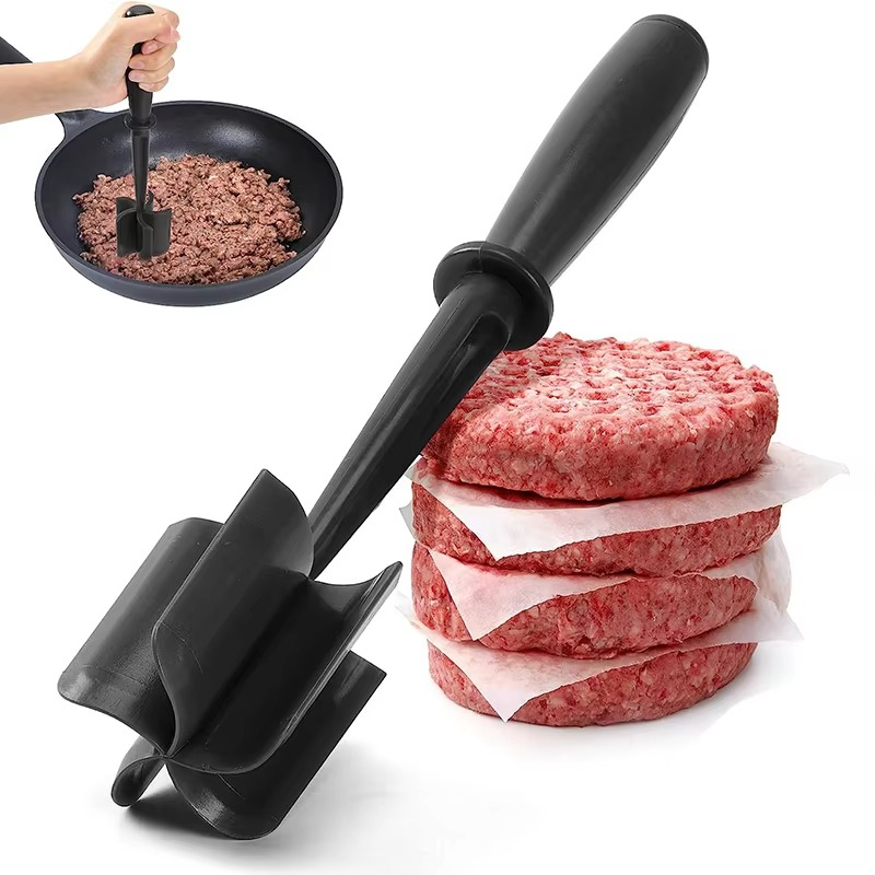 Meat Masher, Ground Beef Chopper Tool with 5 Curve Blades & Ergonomic Non-Slip Handle, Nylon Hamburger Smasher Tool Heat Resistant Non Stick(Black)