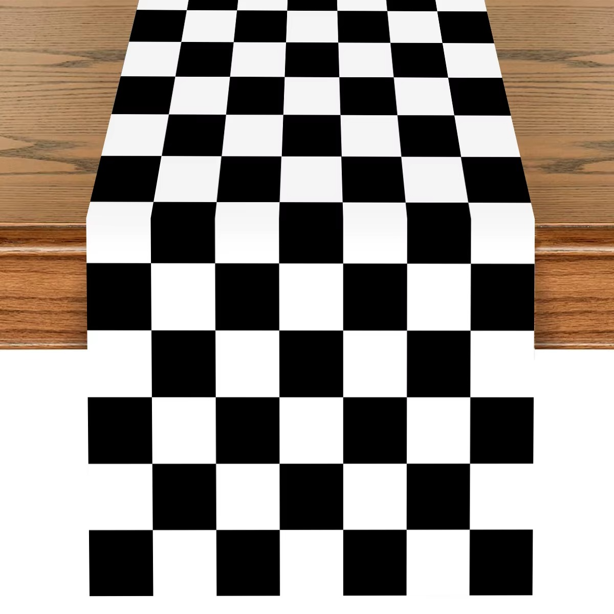Black & White Checkered Table Runner – Soccer Party Polyester Table Cover for Kitchen, Birthday Party & Picnic Decoration