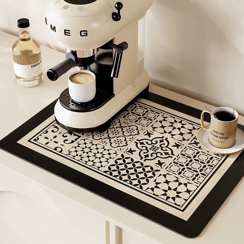 Retro Kitchen Mat – Super Absorbent Quick-Dry Drain Pad – Coffee Bar Drying Carpet for Kitchen Sink, Tableware Drainer Mat – Anti-Slip Absorbent Kitchen Decor Rug