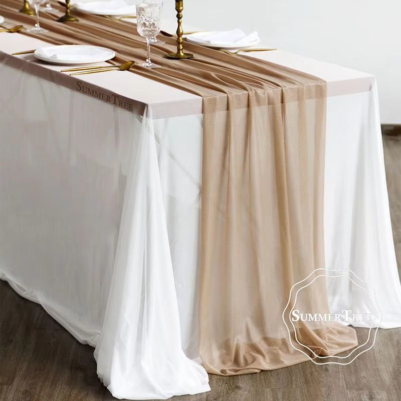 Sheer Table Runner Light Brown Khaki – Elegant Rustic Wedding Table Decor, Romantic Princess Style for Parties & Event Decoration