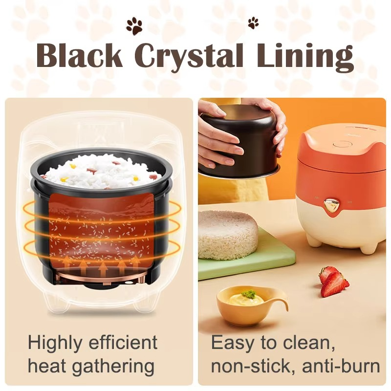 1.2L Mini Rice Cooker Cute Kitty Design – Smart One-Touch Electric Cooking Pot for Rice, Soup & Steaming, Small Household Cooker