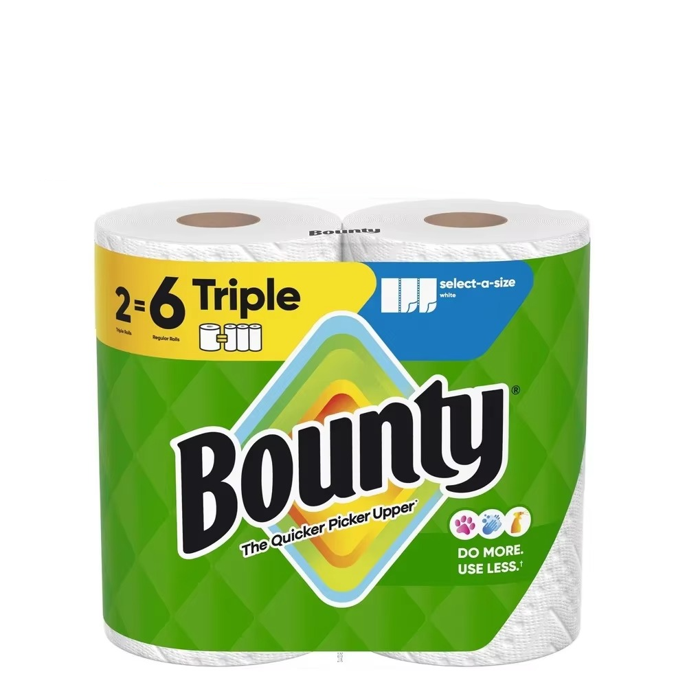 Paper Towels Quick Size, White, 2 Family Triple Rolls = 6+ Regular Rolls