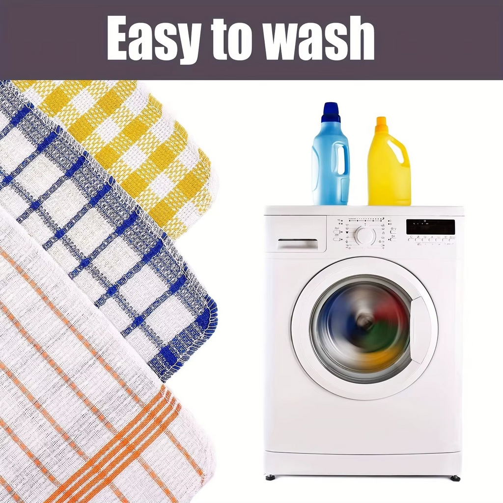 Plaid Kitchen Towels Set (3/5/10/12 PCS) – Double-Sided Non-Shedding Dish Cloths, Ultra Absorbent Dishwashing & Household Cleaning Towels
