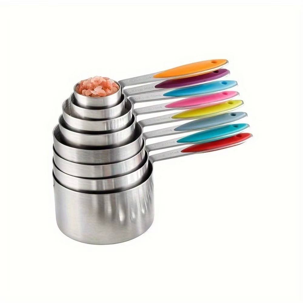 13-piece Measuring Cups and Spoons Set, Stainless Steel Heavy Duty Ergonomic Handle with Ring Connector, Silver