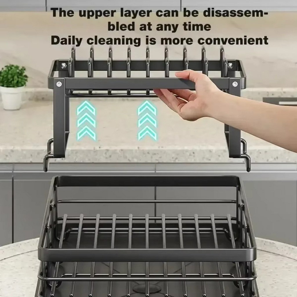 Adjustable 2-Tier Dish Drainer Rack – Space-Saving Kitchen Organizer for Plates, Cups & Cutlery