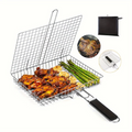 Portable Grill Basket, BBQ Grilling Basket for Outdoor Grill with Removable Handle, Stainless Steel Camping Cooking Grill Accessories for Chicken Fish Vegetable