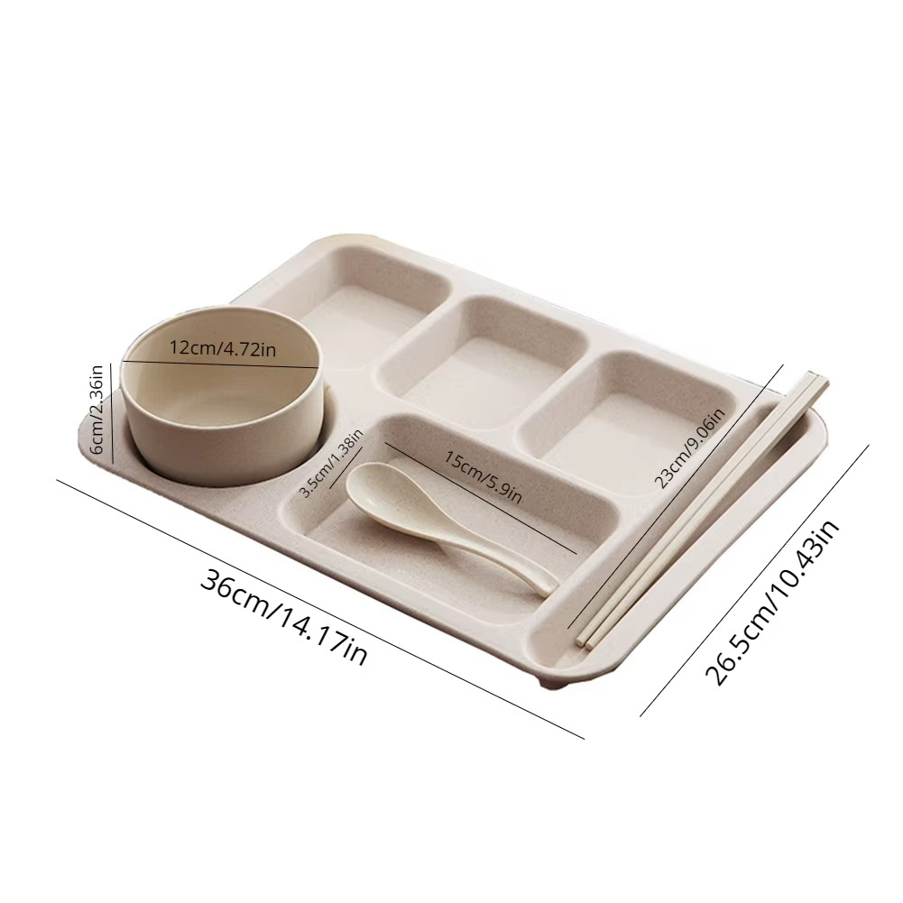 Student Meal Dinnerware Set – Anti-Fall Compartment Plate, Bowl & Cup Set, Fast Food Serving Tray for Home, School & Dorm Use