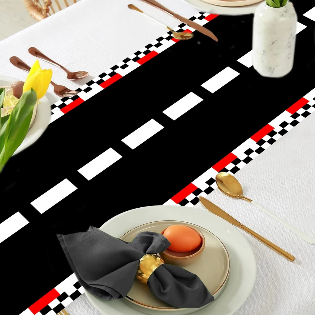 Racing Car Birthday Party Table Runner – Polyester Table Cover for Kids Birthday Party, Kitchen & Home Decoration