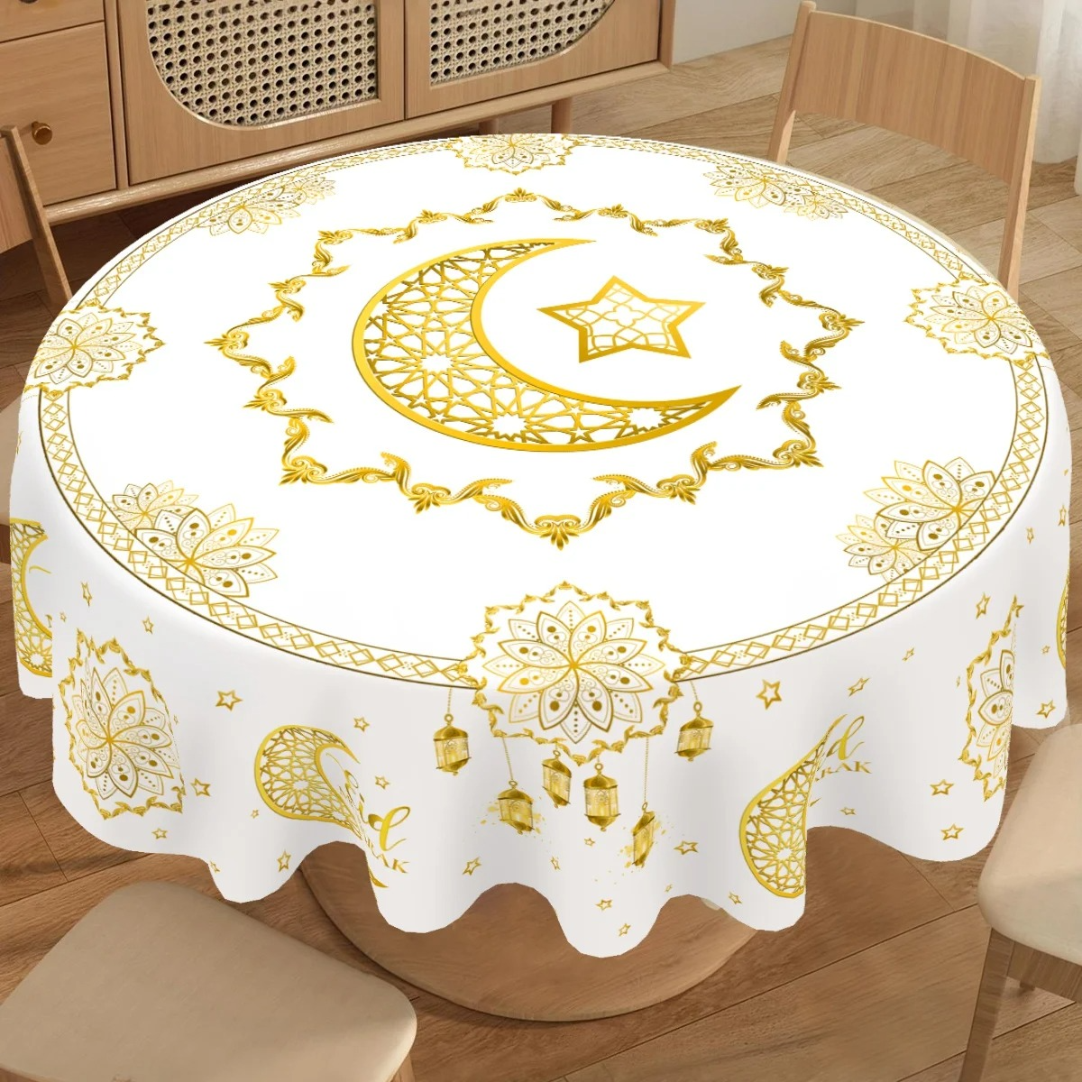 Ramadan Round Table Cover – Ramadan Kareem Islamic Decoration Tablecloth for Home, Eid Al-Fitr Party & Muslim Festive Table Decor 2026