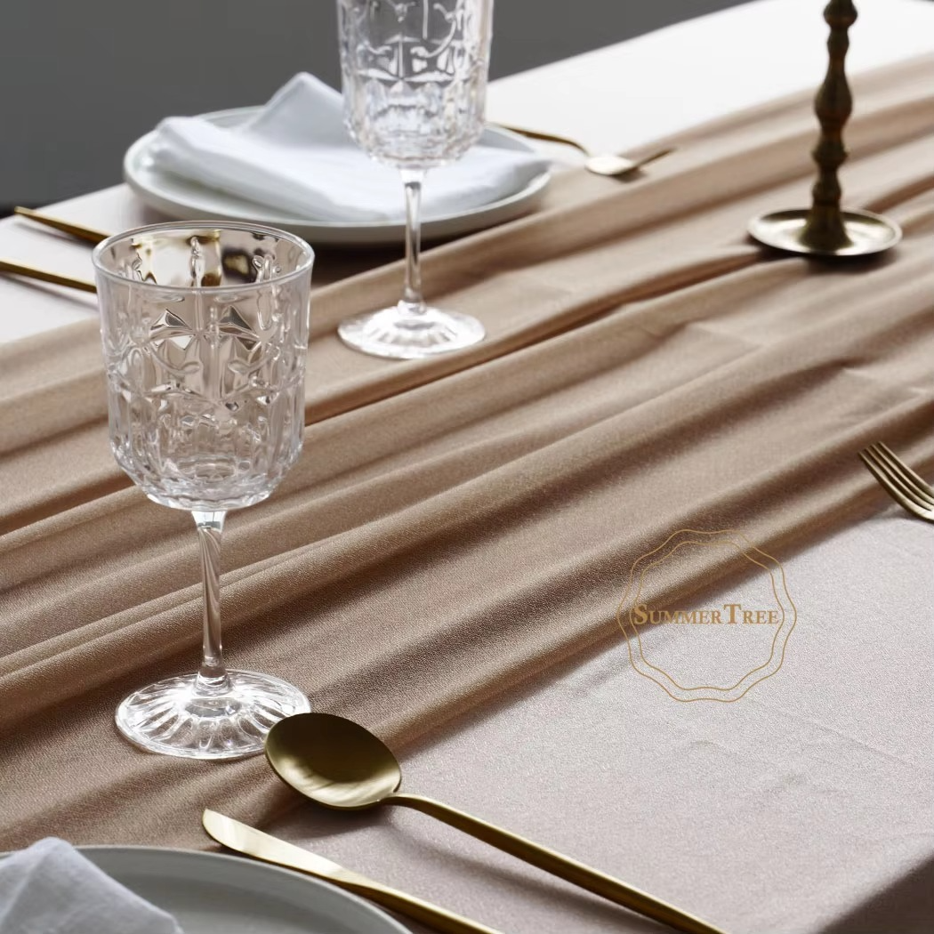 Sheer Table Runner Light Brown Khaki – Elegant Rustic Wedding Table Decor, Romantic Princess Style for Parties & Event Decoration