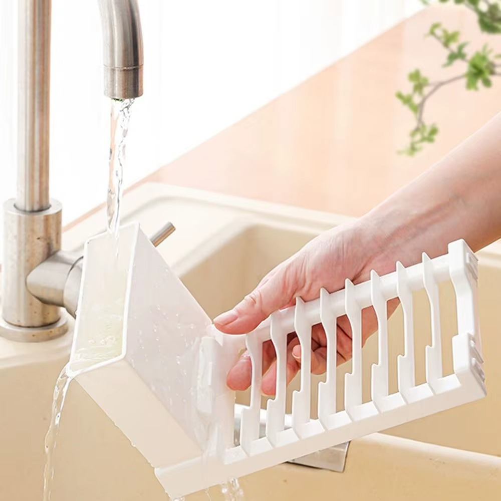Plastic Foldable Dish Drying Rack 2-in-1 – Large Capacity Kitchen Dish Drainer with Utensil & Chopstick Holder, Space-Saving Organizer