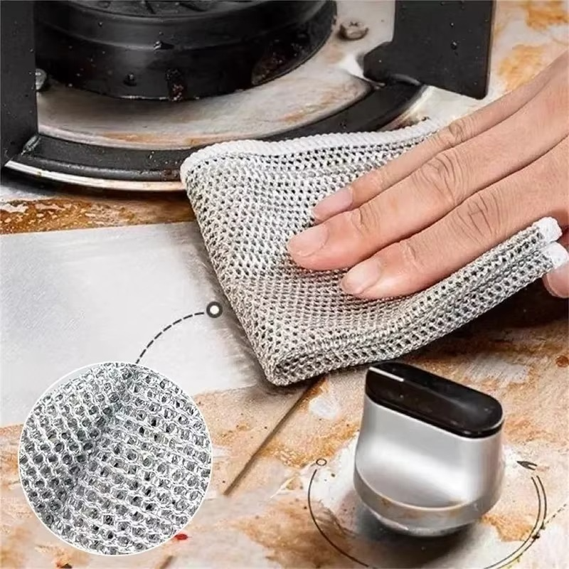 Magic Silver Wire Dishcloth (1/50 PCS) – Thickened Microfiber Cleaning Cloth with Built-in Sponge, Non-Scratch Steel Wire Scouring Towel for Kitchen Cleaning