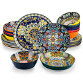 vancasso Ceramic Dinnerware Set 12/16/18/24 Piece – Bohemian Stoneware Plates & Bowls Set for 6, Dinner/Dessert Plates & Cereal/Pasta Bowls