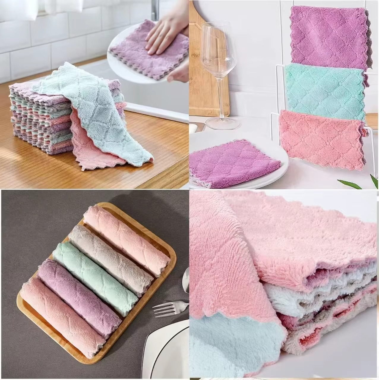 Super Absorbent Microfiber Kitchen Cleaning Towels – Double Layer Non-Stick Oil Dishcloths, Reusable Washing Cloths & Scouring Pads