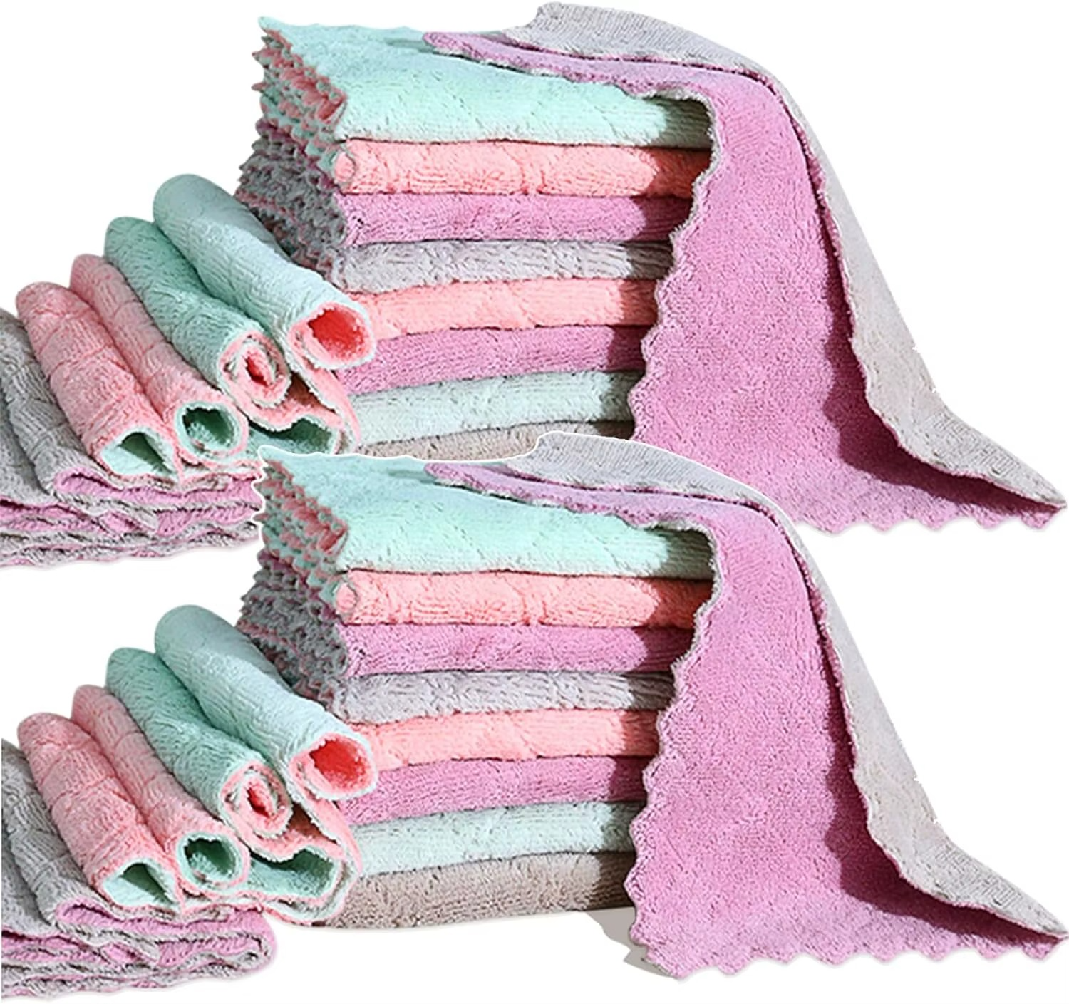 Super Absorbent Microfiber Kitchen Cleaning Towels – Double Layer Non-Stick Oil Dishcloths, Reusable Washing Cloths & Scouring Pads