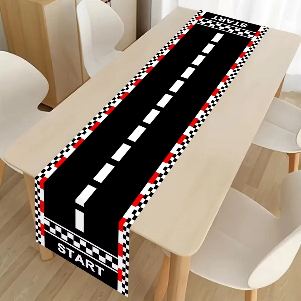 Racing Car Birthday Party Table Runner – Polyester Table Cover for Kids Birthday Party, Kitchen & Home Decoration