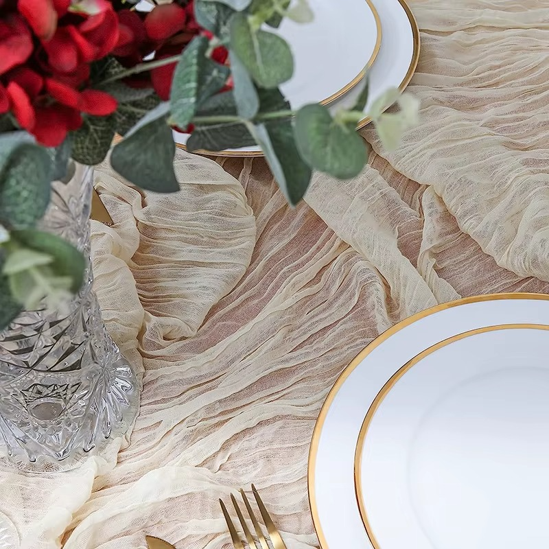Beige Table Runner Gauze Cheesecloth Rustic Sheer Boho Wedding Decoration Tablecloth Baby Shower Christmas Birthday Party Decors