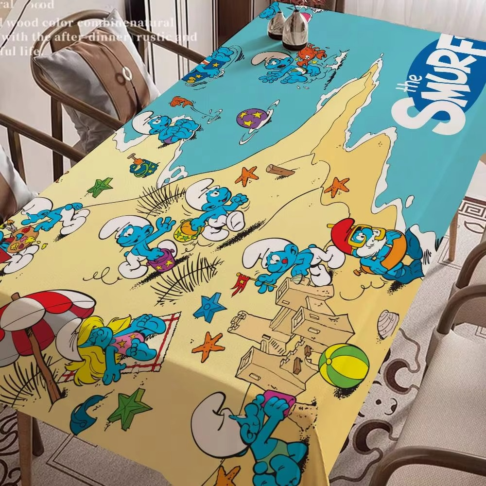 Cartoon Cute Smurfs Tablecloth – Stain Resistant & Washable Polyester Table Cover for Dining Table, Parties, Weddings & Home Decor