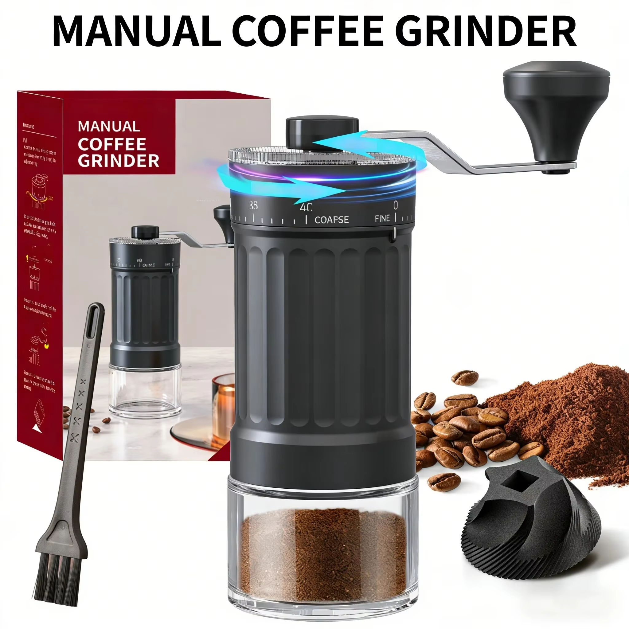 Mini Manual Coffee Grinder – 40 Adjustable Settings Hand Coffee Mill, 30g Portable Conical Burr Grinder for Espresso & Pour Over