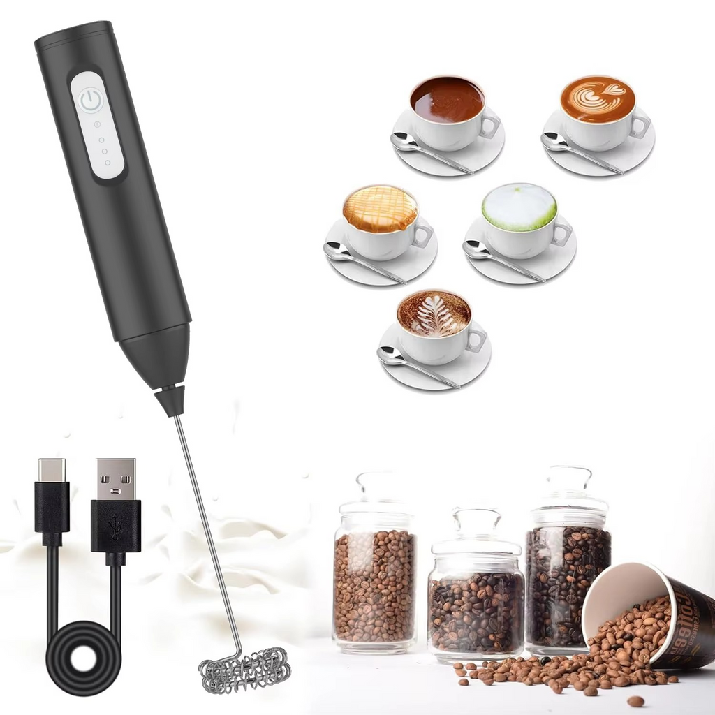 Rechargeable Milk Frother Handheld, 2-IN-1 Dual Spring Whisk Electric Frother Wand for Cappuccino Latte Macchiato, Portable Drink Mixer for Coffee, Matcha, Hot Chocolate