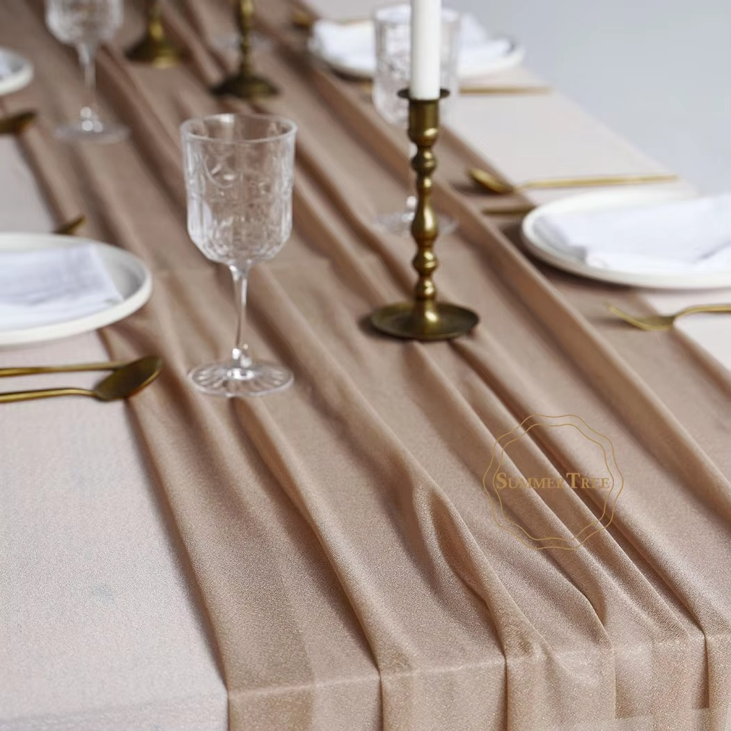 Sheer Table Runner Light Brown Khaki – Elegant Rustic Wedding Table Decor, Romantic Princess Style for Parties & Event Decoration