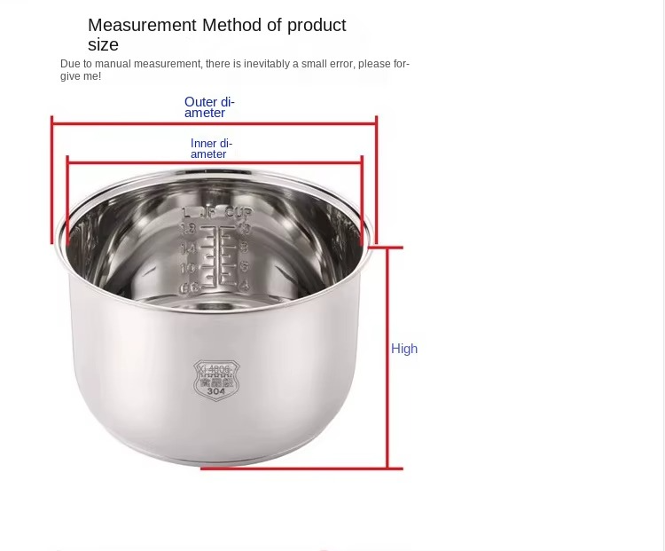 Pressure Cooker Inner Pot – 2L/3L/4L/5L/6L 304 Stainless Steel Rice Cooker Liner, Non-Stick Replacement Cookware Insert for Kitchen Accessories
