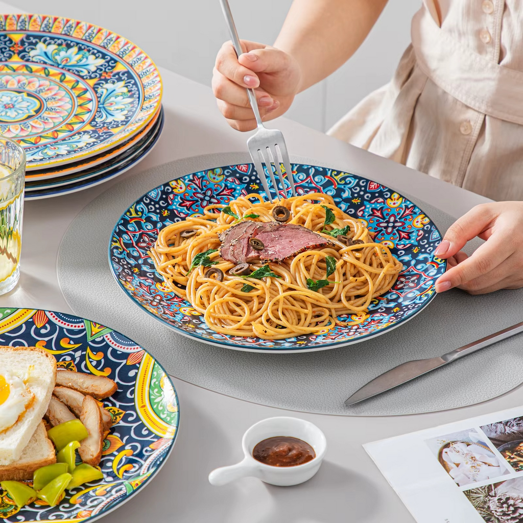vancasso Ceramic Dinnerware Set 12/16/18/24 Piece – Bohemian Stoneware Plates & Bowls Set for 6, Dinner/Dessert Plates & Cereal/Pasta Bowls