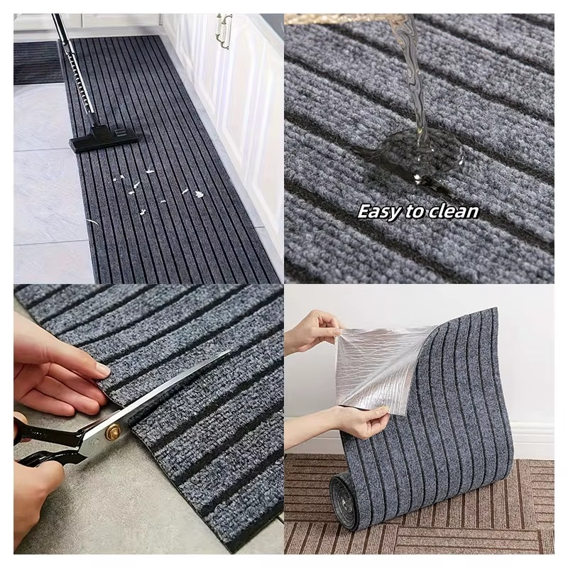 40cm × 3m DIY Self-Adhesive Kitchen Floor Mat – Solid Color Striped Non-Slip Carpet Roll – Door Mat for Kitchen, Hallway, Bedroom & Home Decoration Rug