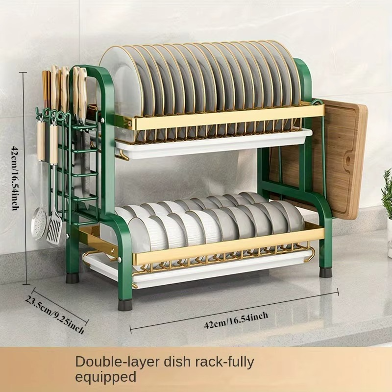 Compact Dish Drying Rack with Drainboard – Large Rust-Proof Kitchen Dish Drainer Set with Utensil Holder