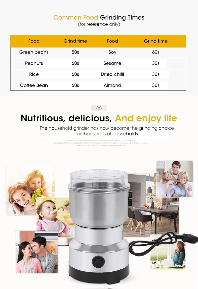 Mini Electric Grinder 300ML – Ultrafine Coffee, Spice & Grain Grinder with 2/4 Blades, Baby Food Pulverizer for Kitchen Use
