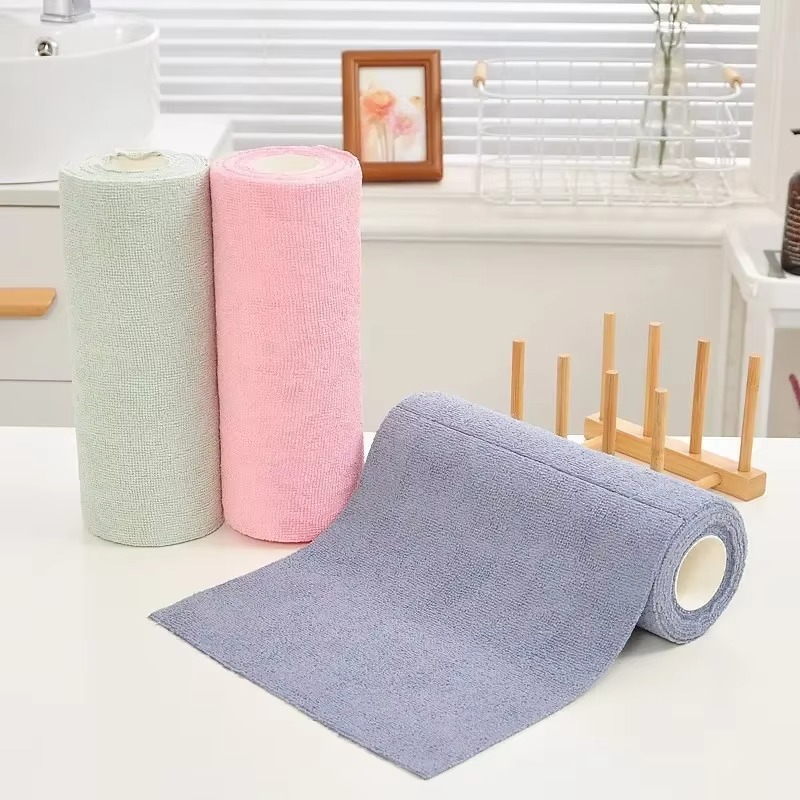 Reusable Microfiber Cleaning Wipe Roll – 20 Sheets Household Kitchen Cloth, Washable Dish Rags, Eco-Friendly Paper Towel Replacement for Multi-Surface Cleaning