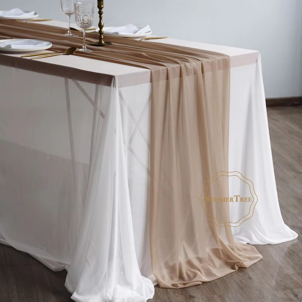 Sheer Table Runner Light Brown Khaki – Elegant Rustic Wedding Table Decor, Romantic Princess Style for Parties & Event Decoration