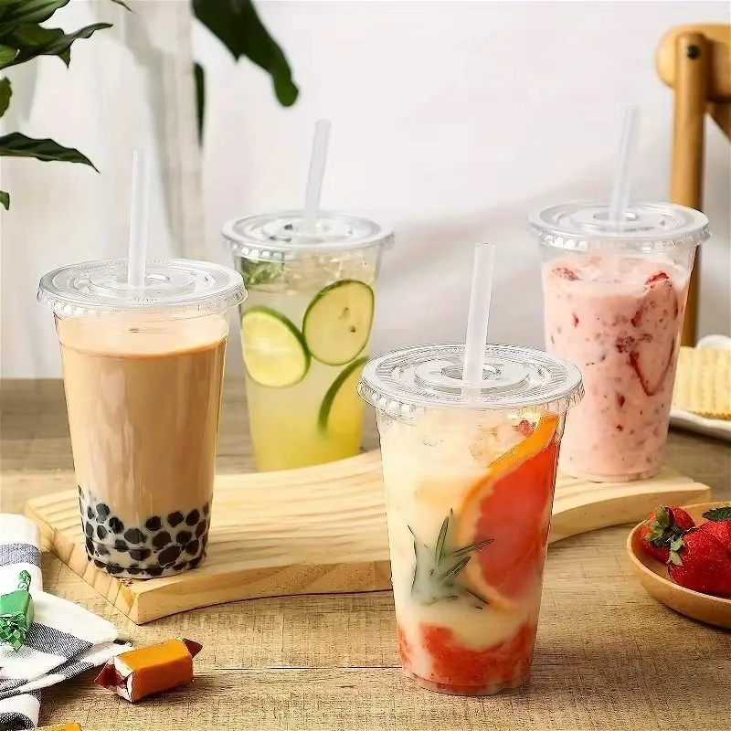 Pack 16 oz Plastic Cups with Lids and Straws, Clear Disposable Plastic Cups, Heavy Duty Iced Coffee Cups with Leak-Resistant Lids, Cold Drink Cups for Smoothies, Juice, Soda & Party To Go