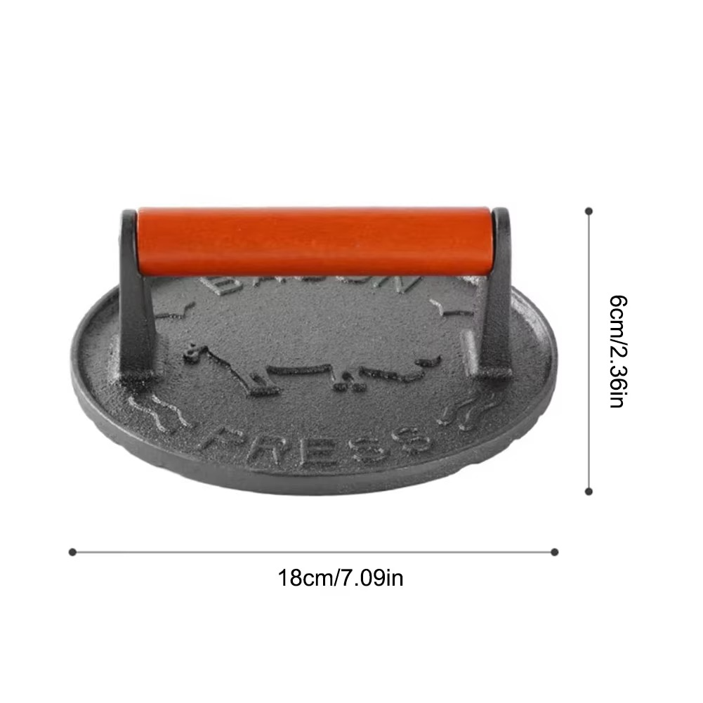 Smash Burger Press 6.5”, Cast Iron Flat Round Edge Grill/Bacon/Meat/Hamburger/Chef Press with Wood Handle, 1.74lb Hamburger Press Patty Maker, Nonstick Burger Smasher for Blackstone Griddle