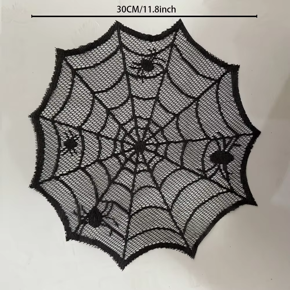 30cm Halloween Table Placemat Set – Black Disposable Spider Web Table Runner & Round Placemat Decoration for Halloween Party Supplies