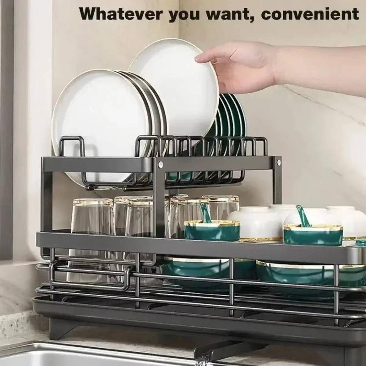 Adjustable 2-Tier Dish Drainer Rack – Space-Saving Kitchen Organizer for Plates, Cups & Cutlery