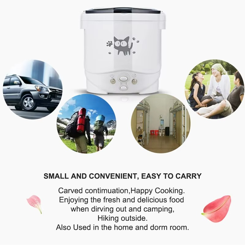 Portable Electric Mini Rice Cooker MultiCooker Rice Cooker Household 220V for Car 12V Truck 24V Cooking Machine Lunch Box Warmer