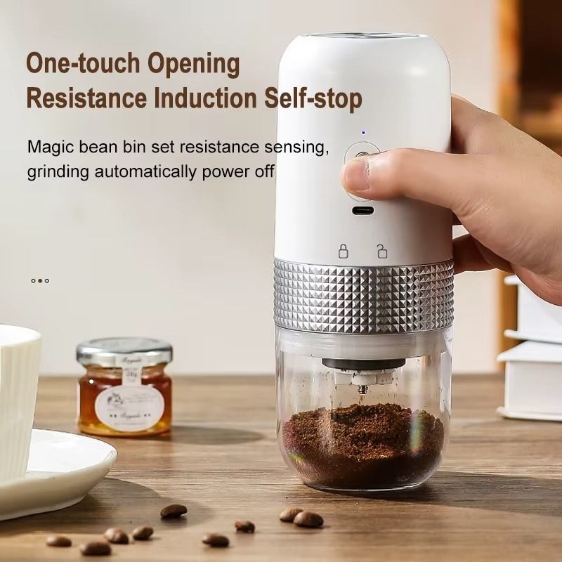 USB Wireless Electric Coffee Grinder – Portable Ceramic Burr Coffee Bean Mill, Rechargeable Professional Grinder for Travel & Home