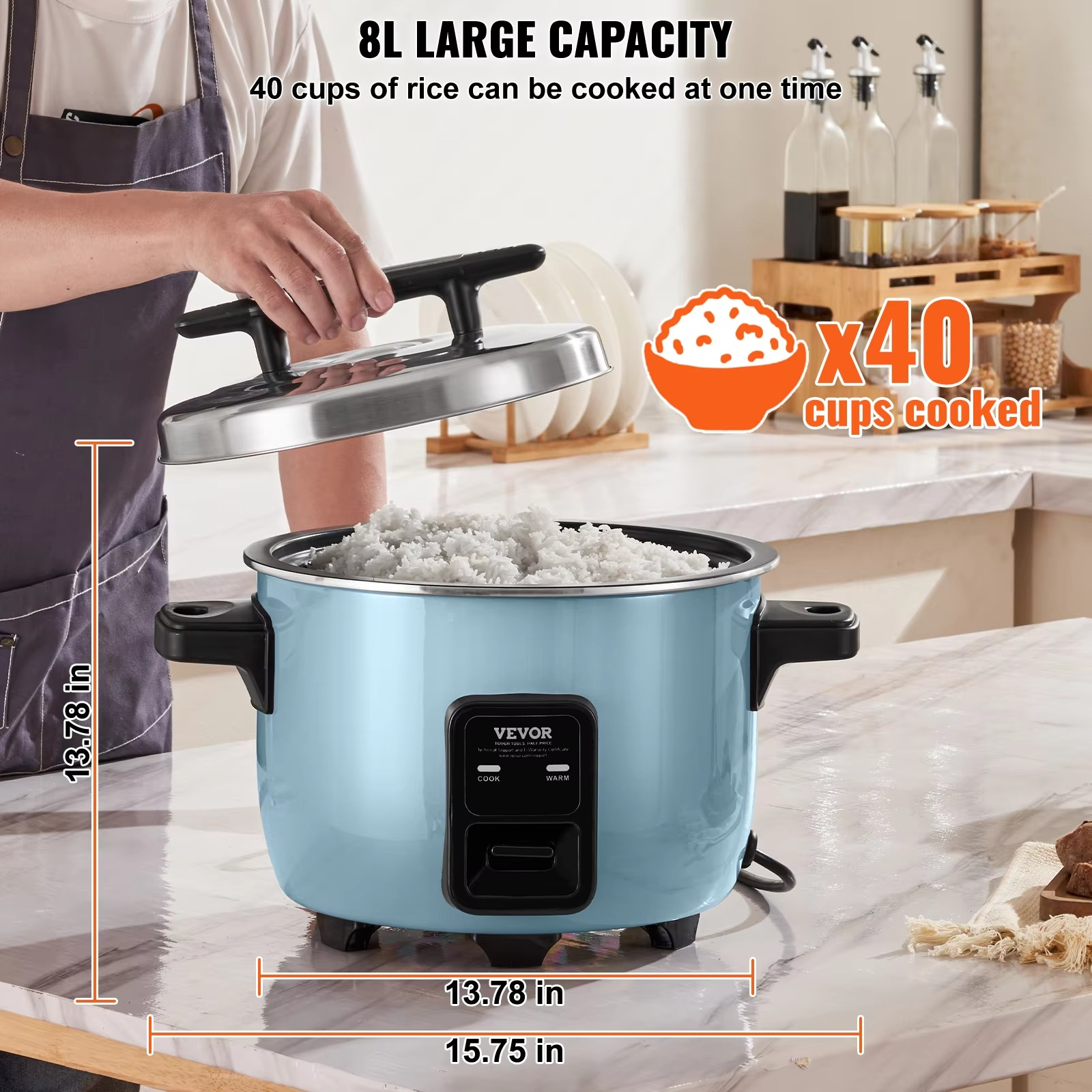 Commercial Rice Cooker 8L/10L/13L – Large Capacity Electric Cooker with Nonstick Inner Pot & 24-Hour Keep Warm for Restaurant & Buffet