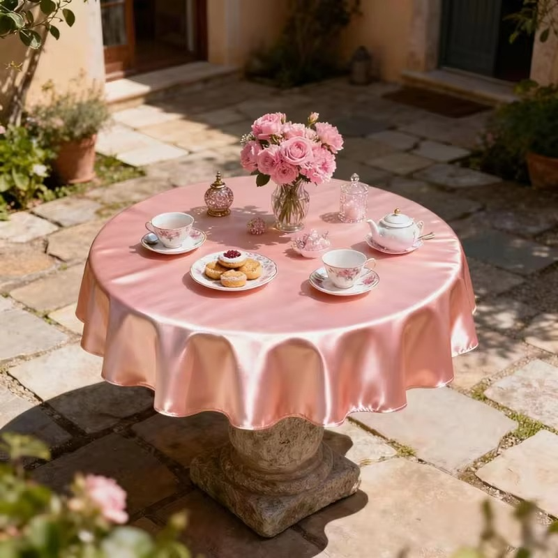 Round Satin Tablecloth – Smooth Silk-Like Fabric Table Cover for Holiday Dinner, Wedding, Banquet & Event Decoration