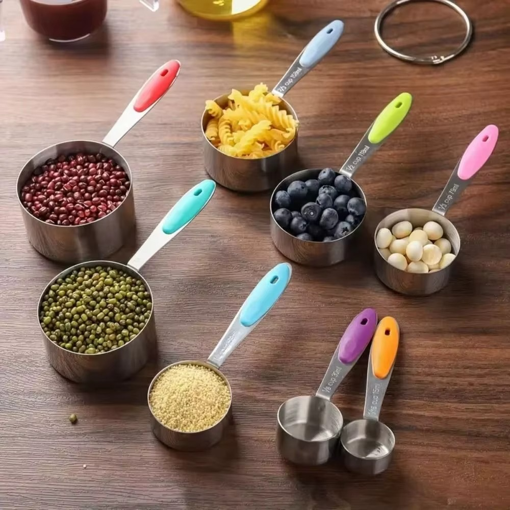 13-piece Measuring Cups and Spoons Set, Stainless Steel Heavy Duty Ergonomic Handle with Ring Connector, Silver