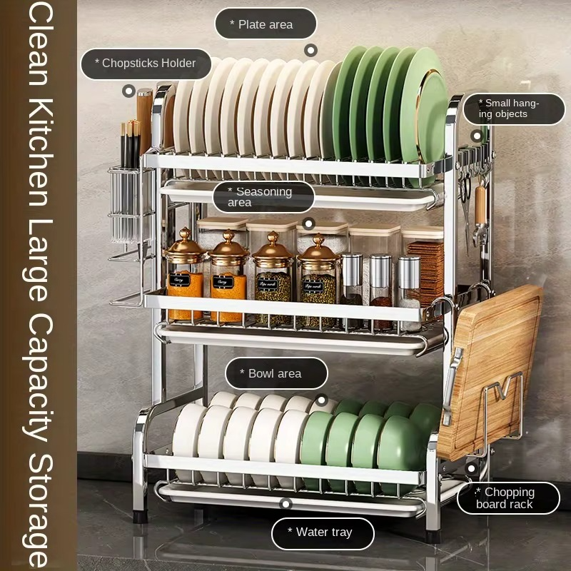 Compact Dish Drying Rack with Drainboard – Large Rust-Proof Kitchen Dish Drainer Set with Utensil Holder