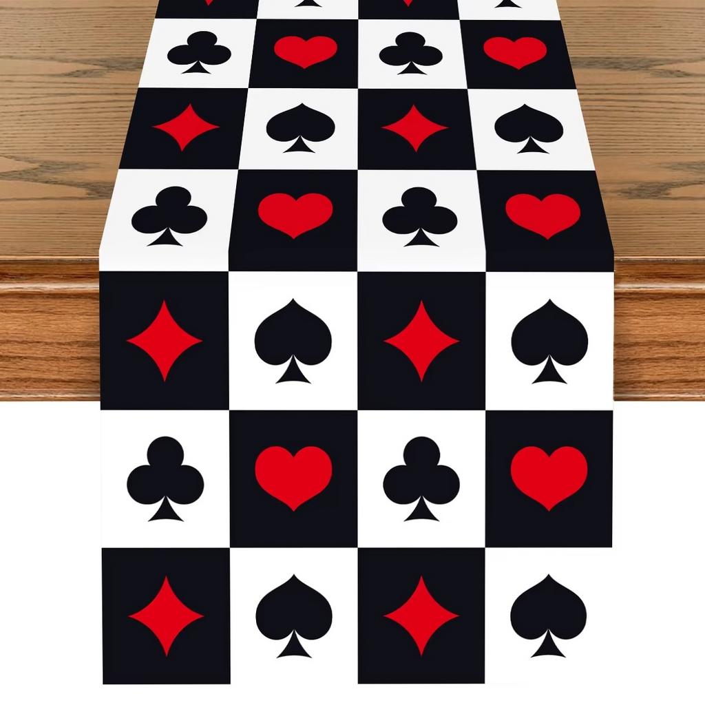 Black & White Checkered Table Runner – Soccer Party Polyester Table Cover for Kitchen, Birthday Party & Picnic Decoration