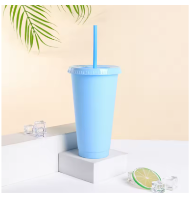 24oz Reusable Tumbler Cup with Straw – Matte Finish Plastic Drinking Cup for Coffee, Milk Tea, Water & Cold Drinks (710ml)