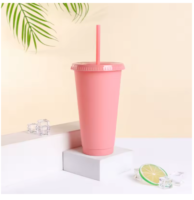 24oz Reusable Tumbler Cup with Straw – Matte Finish Plastic Drinking Cup for Coffee, Milk Tea, Water & Cold Drinks (710ml)