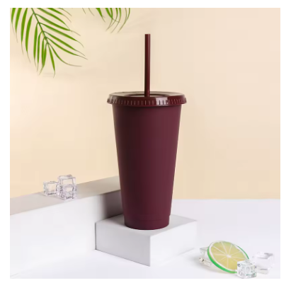 24oz Reusable Tumbler Cup with Straw – Matte Finish Plastic Drinking Cup for Coffee, Milk Tea, Water & Cold Drinks (710ml)