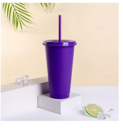 24oz Reusable Tumbler Cup with Straw – Matte Finish Plastic Drinking Cup for Coffee, Milk Tea, Water & Cold Drinks (710ml)